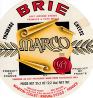 ETIQUETTE FROMAGE GRAND BRIE -  MARCO  -  Fab En LORRAINE - MEUSE 55  - EXPORT - Cheese