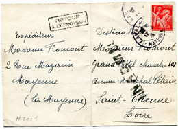 LAVAL Pour ST ETIENNE CP Du 111/08/1941 Cachet Inadmis Dans Le Texte"nous Manquons De Cartes Interzones.. " - 1921-1960: Période Moderne
