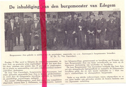 Edegem - Inhuldiging Burgemeester Dhr Arts - Orig. Knipsel Coupure Tijdschrift Magazine - 1927 - Zonder Classificatie