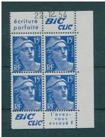 !!! 15 F MARIANNE DE GANDON BLOC DE 4 AVEC PUBS BIC CLIC ET COIN DATE NEUF ** - 1950-1959