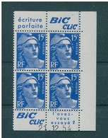 !!! 15 F MARIANNE DE GANDON BLOC DE 4 AVEC PUBS BIC CLIC ET COIN DATE NEUF ** - 1950-1959