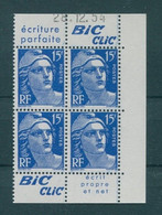 !!! 15 F MARIANNE DE GANDON BLOC DE 4 AVEC PUBS BIC CLIC ET COIN DATE NEUF ** - 1950-1959