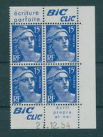 !!! 15 F MARIANNE DE GANDON BLOC DE 4 AVEC PUBS BIC CLIC ET COIN DATE NEUF ** - 1950-1959