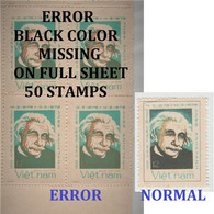 VIETNAM 1979  ERROR BLACK COLOR MISSING /  FULL SHEET OF 50 STAMPS - ALBERT EINSTEIN  **MNH  Rare   Réf GF - Albert Einstein