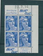 !!! 15 F MARIANNE DE GANDON BLOC DE 4 AVEC PUBS BIC CLIC ET COIN DATE NEUF ** - 1950-1959