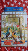 CPM 2 VOLETS BONNE ANNEE  POP UP CAGE JOYEUX ANNIVERSAIRE  PAYSAGE OISEAUX FORMAT 11.5 PAR 17 CM CHROMOVOGUE - Anniversaire