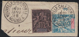 NOUVELLE CALEDONIE - NOUMEA - FRAGMENT DE LETTRE - TYPE GROUPE 10 ET 15c - DU 21 JANVIER 1898. - Gebruikt