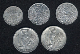 Tschechoslowakei, Lot 1950/52, 5 Münzen, XF/UNC - Czechoslovakia