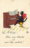 CHATS CHAT #FG35147 CAT KATZE NOIR VIVE SAINTE CECILE PIANISTE PIANO PAR RENE - Cats