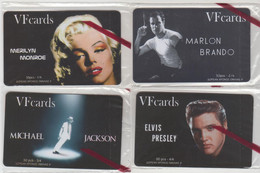 GREECE - Cinema/Monroe,Presley,Jackson,Brando,Set Of 4 VF Promotion Prepaid Cards(Sample),tirage 450,e.d 31/012/10,mint - Grèce