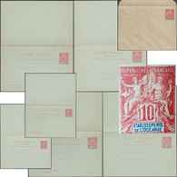 Océanie Française 1900 à 1906. Les 3 Modèles Différents De Cartes Avec Réponse Payée 10 C Rouge Sur Bleu. Mouchon - Lettres & Documents