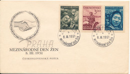 Czechoslovakia FDC 8-3-1951 International Women's Day Complete Set Of 3 With Cachet - FDC