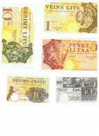 LITHUANIA FIRST  TRIAL  NOTES  SET  OF : 10+50 CENTU+1+5+10 LITU-1989 , RY # 18081-18085 - Lituanie