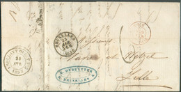 LAC De BRUXELLES Le 25 Avril 1858 Vers Lille (Fr). Taxée '6' Décimes + (verso) Dc AMBULANT OUEST N°3.   - 19528 - Bahnpoststempel