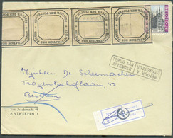 1F Cathédrale De Louvain Obl. Dc ANTWERPEN Sur Lettre 57-10-69 Vers Berchem, Endommagée Au Tri (Bande De L'Administratio - Ramppost