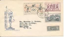 Czechoslovakia FDC 8-9-1956 Olympic Games In Melbourne Complete Set Of 3 With Cachet Sent To USA - FDC