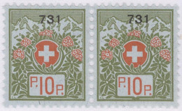 Schweiz Portofreiheit Zu#9 Paar ** Postfrisch 10Rp. Gr#731 Elisabethen Verein LU Ausgeliefert 800 Stk. - Franchise