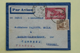 AM18 INDOCHINE BELLE LETTRE 1938 HAI PHONG  POUR  CHARMES FRANCE VIA MARSEILLE +AEROPHILATELIE +AFFRANCH.  INTERESSANT - Brieven En Documenten