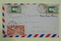 AM18 INDOCHINE BELLE LETTRE 1948 TONKIN PETIT BUREAU HONGAY  POUR  REDON  FRANCE +AEROPHILATELIE +AFFRANCH.  INTERESSANT - Covers & Documents