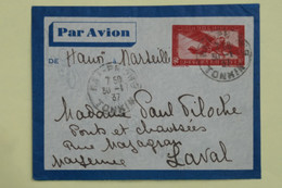AM18 INDOCHINE BELLE LETTRE 1937 HAI PHONG   POUR  LAVAL   FRANCE VIA MARSEILLE  +AEROPHILATELIE +AFFRANCH.  INTERESSANT - Cartas & Documentos