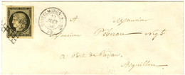 Grille / N° 3 Belle Marge Càd T 15 CASTELMORON-S-LOT 45 Sur Lettre Pour Aiguillon. 1850. - TB / SUP. - R. - 1849-1850 Cérès