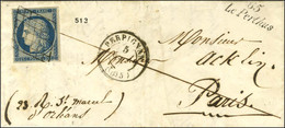 Grille / N° 4 Càd T 15 PERPIGNAN (65) Cursive 65 / Le Perthus Sur Lettre Pour Paris. 1850. - SUP. - R. - 1849-1850 Ceres