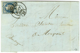 PC 2210 + Càd T 14 MUSSIDAN (23) / N° 14 Bleu Laiteux Sur Lettre Pour Monpont. 1854. - SUP. - 1853-1860 Napoléon III.