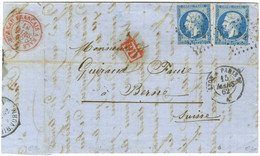 Losange Ambulant LP 2° / N° 14 (2) Càd LYON A PARIS Sur Lettre Pour Berne, Au Verso Càd Rouge BUREAU FRANCAIS A BALE. 18 - 1853-1860 Napoléon III.
