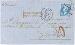 Etoile 24 / N° 22 Càd PARIS / R. DE CLERY Sur Lettre Insuffisamment Affranchie Pour Genève. Au Recto, Griffe Rouge AFFRA - 1862 Napoléon III.