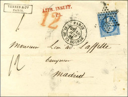 Etoile 1 / N° 22 Càd PARIS / PL. DE LA BOURSE Sur Lettre Insuffisamment Affranchie Pour Madrid. Au Recto, Griffe Rouge A - 1862 Napoléon III.