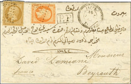 GC 5089 / N° 21 (léger Pli) + N° 23 (def) Càd JAFFA / SYRIE + P.P. Sur Lettre Pour Beyrouth. 1868. - TB. - R. - 1862 Napoléon III.