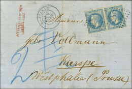 GC 1754 / N° 29 Paire Càd T 17 HAGUENAU (67) Sur Lettre Insuffisamment Affranchie Pour Kierspe (Westphalie). Au Recto, G - 1863-1870 Napoléon III. Laure