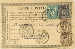 Càd PARIS / R. D'ANTIN / N° 61 + 85 (2) + 89 Sur Carte Précurseur Pour Vincennes. 1877. - TB / SUP. - R. - 1876-1878 Sage (Type I)