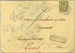 Càd PARIS / R. SERPENTE / N° 72 Sur Lettre Pour Hong Kong Réexpédiée à Paris. Au Recto, Griffe Bleue RETOUR / A L'ENVOYE - 1876-1878 Sage (Type I)