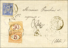 Càd CARCASSONNE / AUDE / N° 78 Sur Lettre Insuffisamment Affranchie Pour Gênes. Taxe Tampon 3 1/2 Centimes Et Timbre Tax - 1876-1878 Sage (Type I)