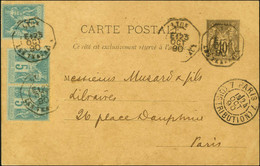 Càd Octogonal De Lev. Ex. LYON / LES TERREAUX E1 / Entier 10c + N° 75 (3) Pour Paris. 1890. - SUP. - R. - 1876-1878 Sage (Type I)