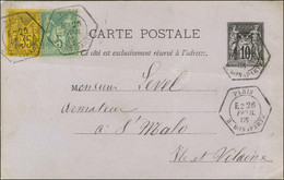 Càd Hexagonal PARIS / R. BONAPARTE E2 Sur Entier 10c +  N° 75 + 93 Pour St Malo. 1885. - SUP - R. - 1876-1878 Sage (Type I)
