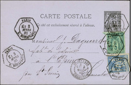 Càd Hexagonal De Lev Ex PARIS / R. BONAPARTE E1 Rectifié E2 / Entier 10c. + N° 75 + N° 90 Pour St Severin. 1885. - SUP.  - 1876-1878 Sage (Type I)