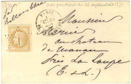 Etoile 1 / N° 28 Càd PARIS / PL. DE LA BOURSE 30 SEPT. 70 Sur Carte Pour La Loupe Sans Càd D'arrivée. LE NON DENOMMÉ N°  - Krieg 1870
