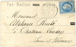 Etoile 15 / N° 29 Càd PARIS / R. BONAPARTE 2 NOV. 70 Sur Carte Pour Chateau Landon Sans Càd D'arrivée. LE GALILÉE Probab - Guerra De 1870