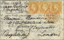 Càd Rouge PARIS (SC) 12 NOV. 70 / N° 28 (bande De 3) Sur Lettre Pour Londres, Au Recto Cachet De Passage LUZARCHES (72)  - Guerra De 1870