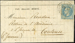 Càd PARIS / MONTROUGE-PARIS 8 NOV. 70 / N° 29 (leg Def) Sur Dépêche-Ballon N° 3 Pour Toulouse, Au Verso Très Rare Cachet - War 1870