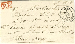 Càd PARIS / LES TERNES 27 DEC. 70 + P.P. Rouge Encadré Sur Lettre Avec Texte Adressée à Passy, Au Verso Càd D'arrivée 27 - Guerra De 1870