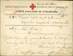 Cachet Ovale Rouge AGENCE / INTERNATIONALE / + / BÂLE Sur Carte Du Comité Auxiliaire De Strasbourg, Au Recto Càd T 17 ST - Krieg 1870