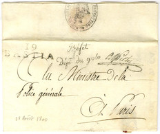 19 / BASTIA Sur Lettre Avec Texte Daté Du 10 Fructidor An 8, Adressée En Franchise à Paris. Au Recto, Préfet / Dept Du G - Otros & Sin Clasificación