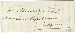 19 / Ste Marie / Et-Sicche Taxe 1 B. RUR. SUP J / 2 Sur Lettre Avec Texte Daté De Zicavo Pour Ajaccio. 1850. - SUP. - Otros & Sin Clasificación