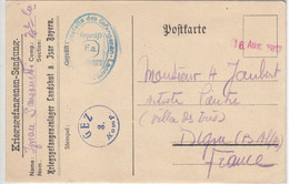 Carte Allemande En Franchise Pour Prisonnier Français, Camp LANDSHUT (Bavière) Envoyée 16.8.17 - WW I