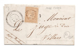 1872 - LETTRE De PIERLAS (BOITE RURALE E) Avec TYPE 22 De CLANS & GC 1041 (COMTE DE NICE / ALPES MARITIMES) - 1849-1876: Classic Period