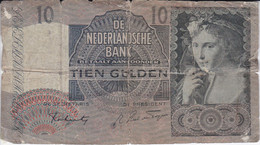 BILLETE DE HOLANDA DE 10 GULDEN DEL AÑO 1942  (BANKNOTE) - 10 Florín Holandés (gulden)