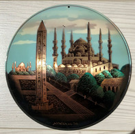 Ancienne Plaque Décorative En Métal Peint Turquie La Mosquée Bleue Ou Sultan Ahmed Camii Istambul - Art Oriental